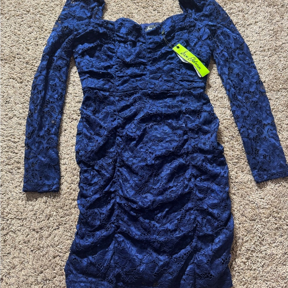 Sam Edelman Navy Lace Long Sleeve Dress - Picture 2 of 4